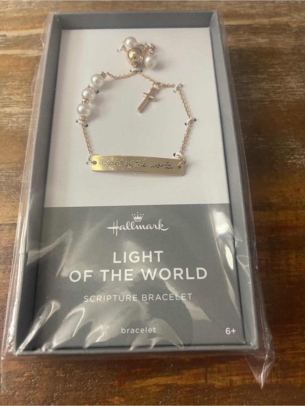 New Hallmark Gold and White Scripture Bracelet with Cross Charm NWT